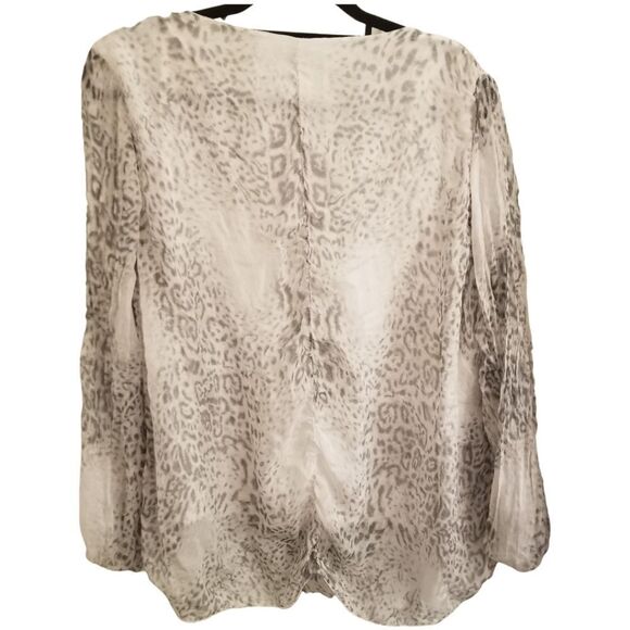 Beautiful...Elena Baldi Gray And White Printed Silk Blouse Size 3X.     Rj-16 - Picture 3 of 6